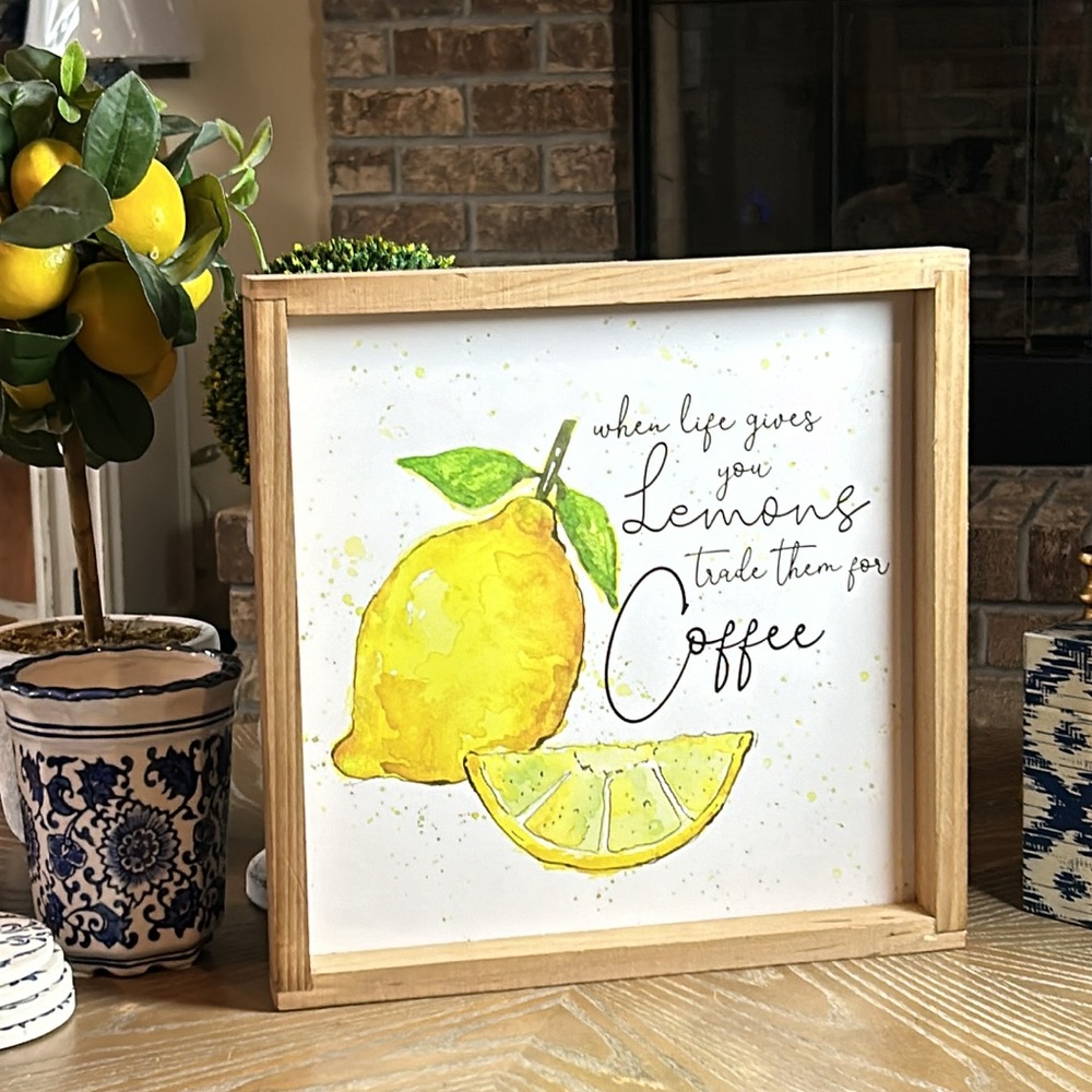 NEW!! Shabby Chic Farmhouse When Life Gives Lemons Trade Coffee Wood Framed Sign